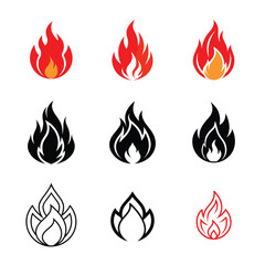 Fire Vector Icon Set illustration, Flat Vector Flame Icons for Emergency, Safety, Campfire, and Energy Designs