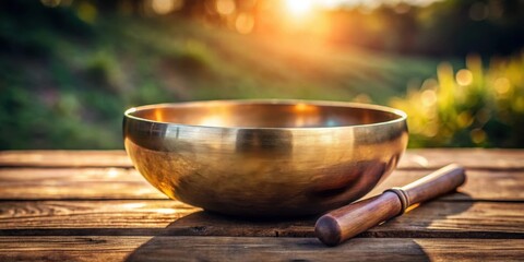 A bowl made of metal or stone with a rich, resonant sound when struck against it, emitting vibrations that are believed to heal and balance the body and mind , healing sounds, wolf's bane