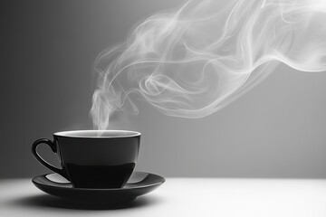 Warm coffee steam rises a moment of quiet peace in a grayscale world Soft light simple elegance