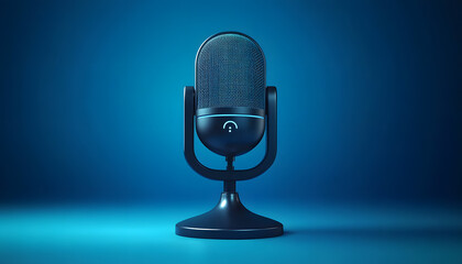 microphone with waveform on blue background, podcast banner concept