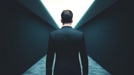 Fototapeta premium Professional in suit walking into a glowing path of light