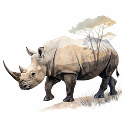 Obraz premium majestic rhino standing isolated on clean white background