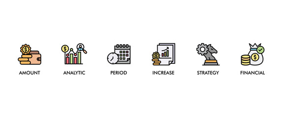 Sales growth banner web icon set vector illustration concept with icon of amount, analytic, period, increase, strategy, economy and financial