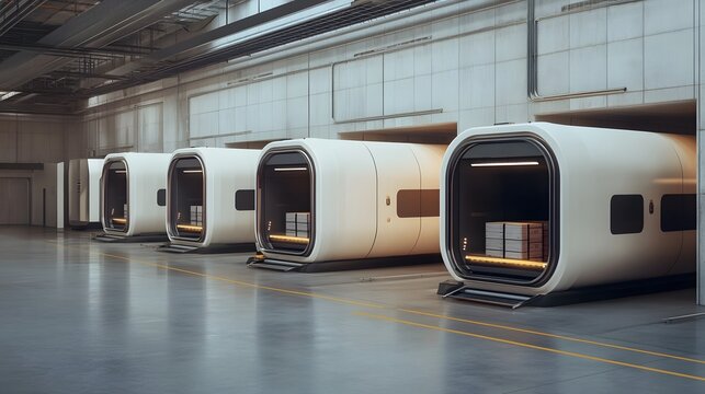 Futuristic hyperloop cargo station with loading pods