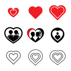 Love Vector Icon Set. Heart, Romance, Valentine, Couple Symbols