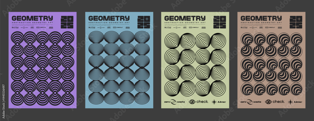 Fototapete Set Of Swiss Design Posters Vector Illustration. Brutalist Shape Abstract Geometric Patterns. Retro Geometry Placards Collection.