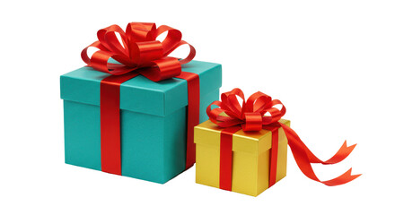 Isolated Two Gift Boxes with Red Ribbons