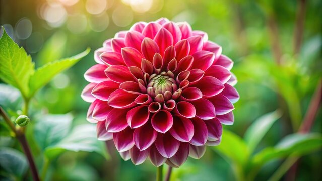 Dainty dahlia bloom amidst verdant foliage with delicate ruby and ivory petals