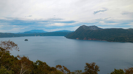 lake, island and mountains