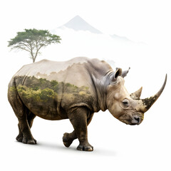 majestic rhino standing isolated on clean white background