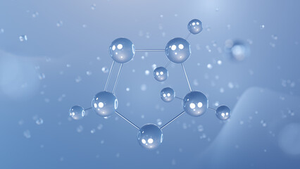 oxazoline molecular structure, 3d model molecule, heterocyclic compound structural chemical formula view from a microscope