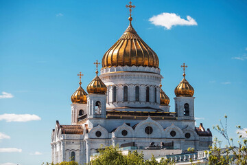 The Russian Orthodox Cathedral. Cathedral of Christ the Savior in Moscow on a sunny day. Russian...