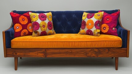 A stylish and modern sofa with colorful decorative pillows