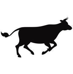 Cow Running with Tail Up Silhouette Vector