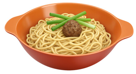 Isolated Bowl of Noodles with Meatball