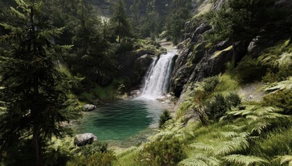This nature waterfall is surrounded by lush greenery, making it a perfect retreat