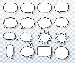 comic chat outline bubbles vector collection on transparent background,