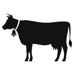 Cow with Bell on Neck Silhouette Vector
