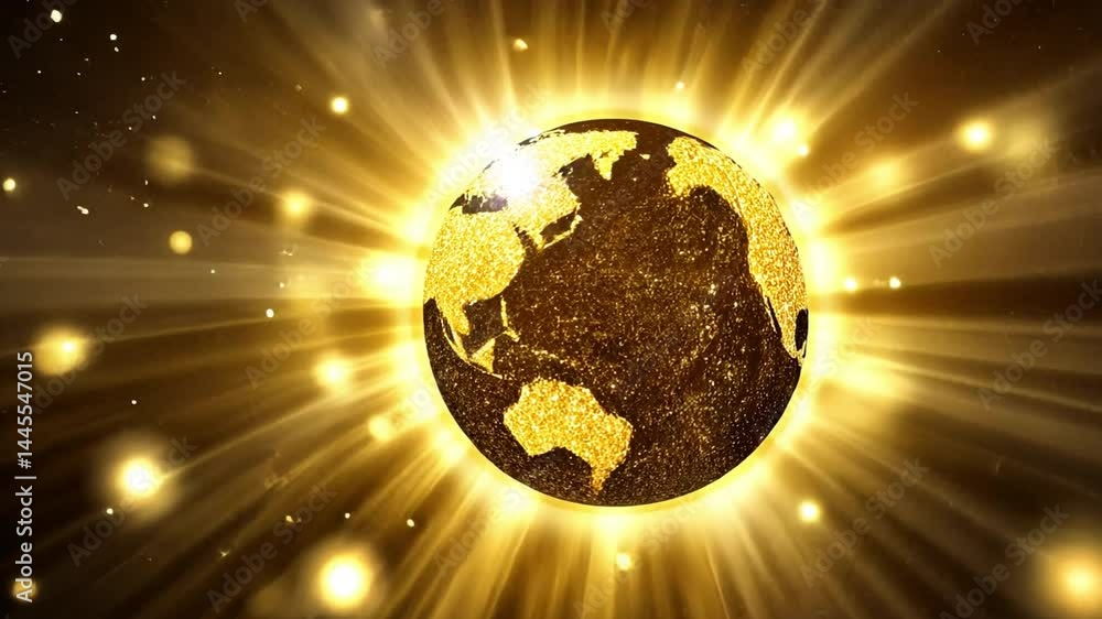 Poster stunning golden globe representing earth shines with vibrant light rays and sparkling effects, creat