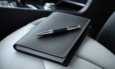Leather Journal and Pen Rest on Car Seat: A Stylish Accessory for the Modern Professional's Busy Lifestyle