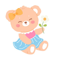 Cute bear holding flower decoration cartoon illustration