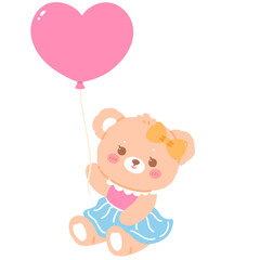 Cute bear holding heart balloon decoration cartoon illustration
