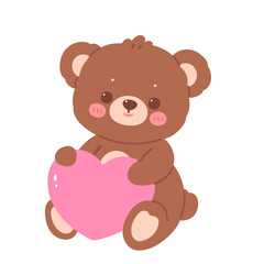 Cute bear holding heart shape decoration cartoon illustration