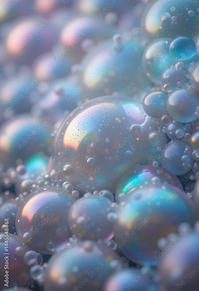 Fototapete Iridescent Soap Bubbles, A Symphony Of Colors. Delicate Spherical Forms Reflecting Light. Beautiful Abstract Patterns Created By Soapy Water. Captivating Macro Photography Of Surface Tension.
