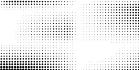 Fototapeta premium Grunge halftone gradient background. Faded grit noise texture. White and black sand wallpaper. Retro pixelated backdrop. Anime or manga style comic overlay. Vector graphic design textured template