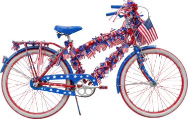 Patriotic Cruiser Bicycle Decorated with American Flags and Ribbons for 4th of July