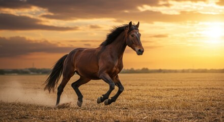 Horse galloping at sunset - Photo