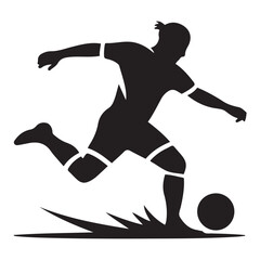 black vector of soccer player silhouette in dynamic movement, minimalist logo style Vector Black silhouettes. with white background