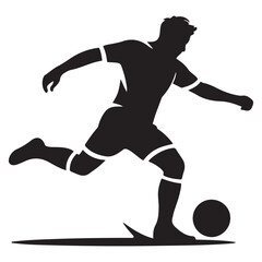 black vector of soccer player silhouette in dynamic movement, minimalist logo style Vector Black silhouettes. with white background