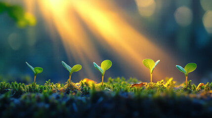Young Green Seedlings Growing in Sunlight – Concept of Growth and New Beginnings