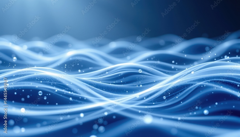 Poster the abstract background features a beautiful composition of luminescent waves in shades of blue and 