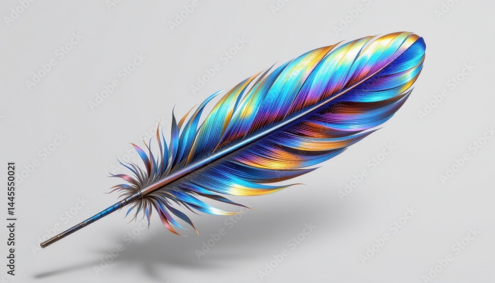 Poster the metallic feather, seemingly weightless, hovers effortlessly in the air, casting a mesmerizing ar