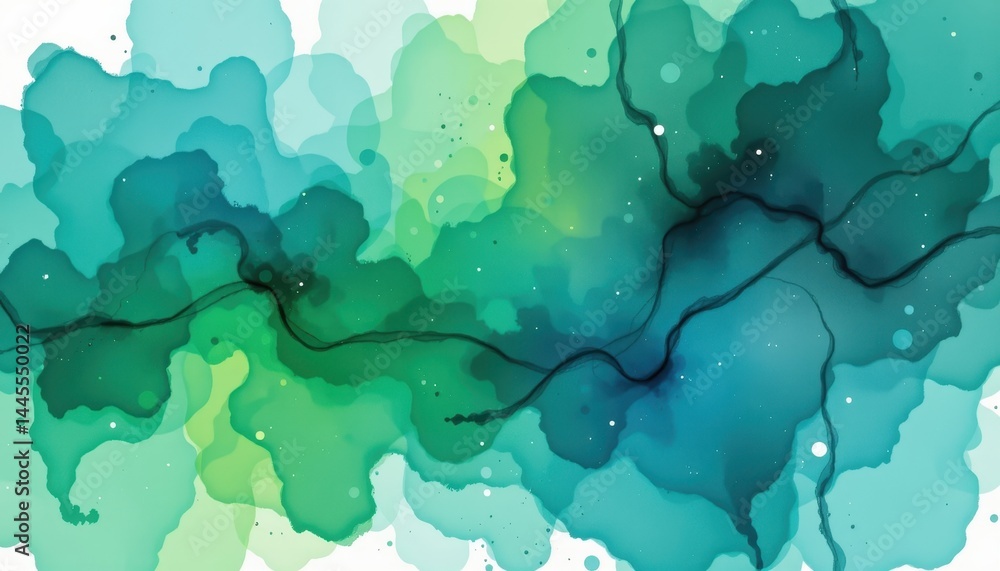 Poster the abstract watercolor teal and green background features a captivating blend of flowing brushstrok