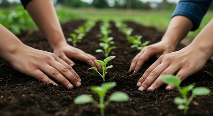 Tender Hands Nurturing Young Plants in Rich Soil: A Symbol of Growth and Sustainability