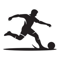 black vector of soccer player silhouette in dynamic movement, minimalist logo style Vector Black silhouettes. with white background