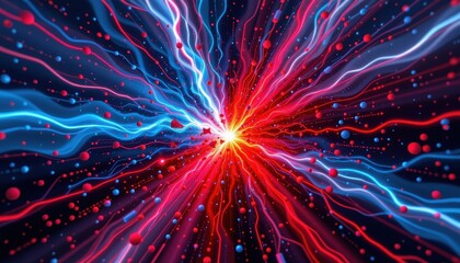 the collision of red and blue energy creates a dynamic and visually stunning display, with the contrasting hues blending together to form a vibrant and electrifying spectacle.