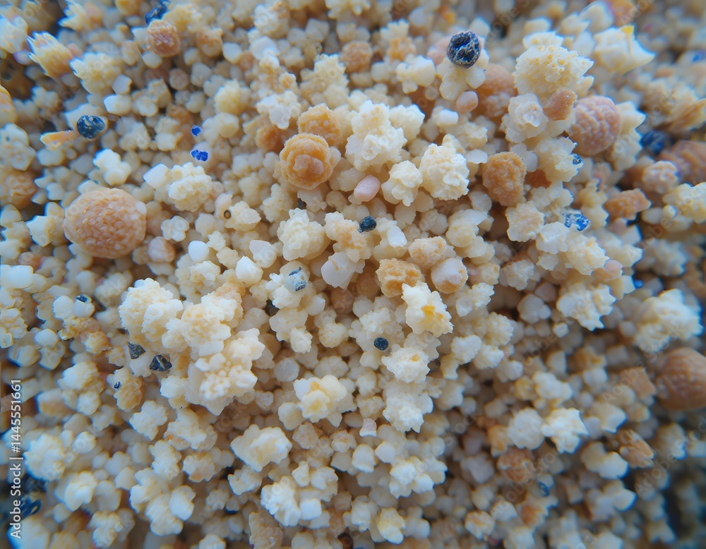 Poster sand grain detail, a captivating macro shot showcasing unique shapes. colors shine in this textural 