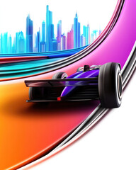 Fast racing car on a curved track