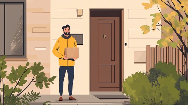 Delivery person at a home's front door
