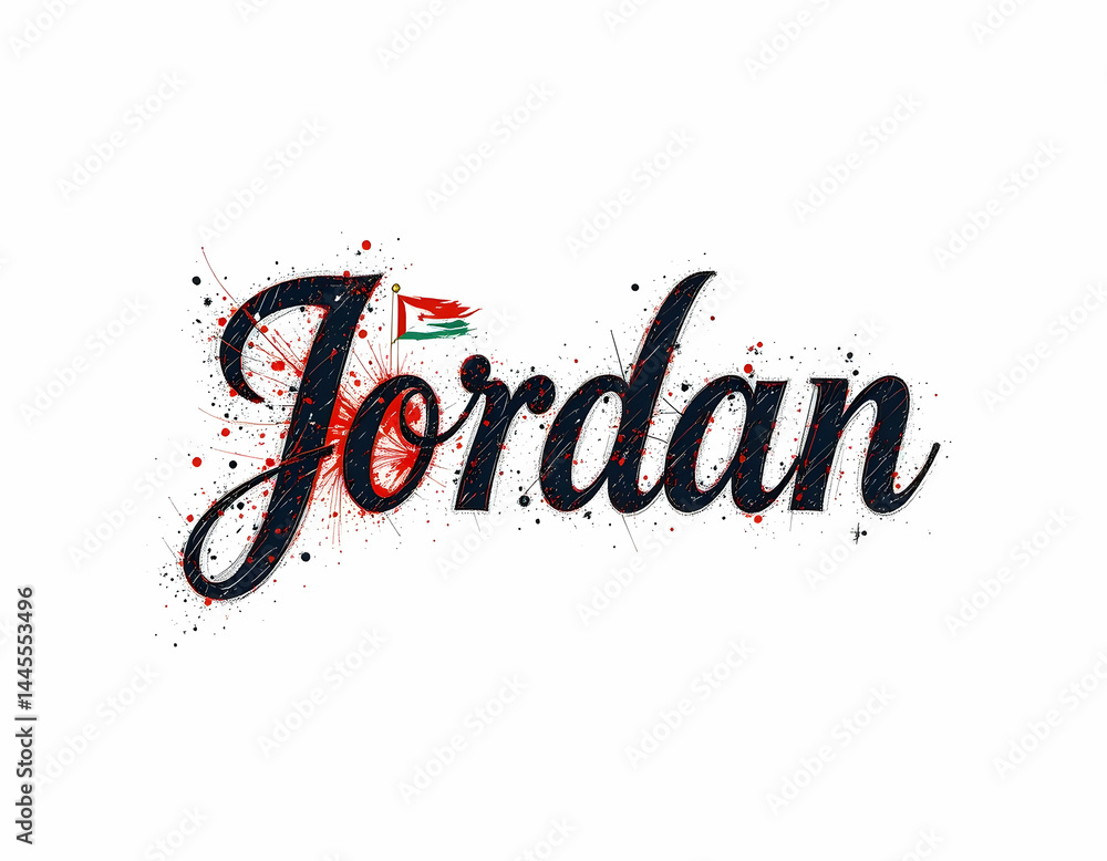 Poster decorative text design with splatter effect and small flag
