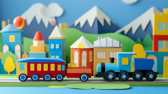 Colorful Cartoon Transportation Set with Train Car Bus and Truck Illustrations for Kids