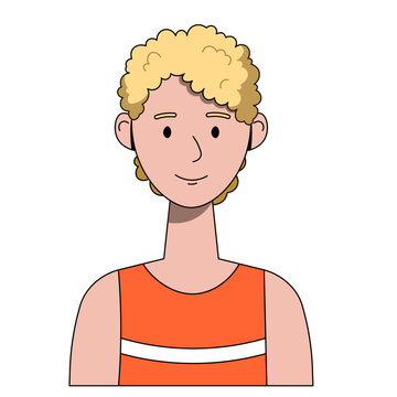 Cartoon Flat Avatar of Young Curly-Haired Man &ndash; Smiling Teen Boy Character Illustration