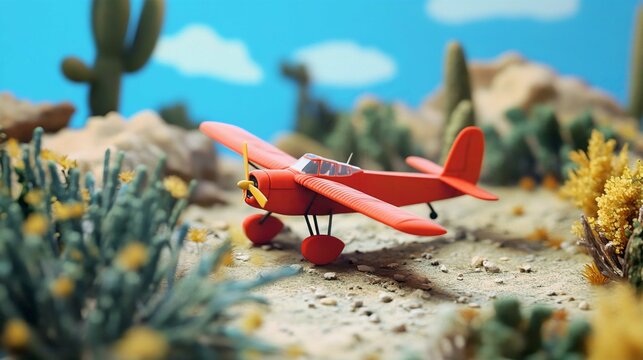 Vintage Red Biplane Flying in the Clear Sky Illustration - Powered by Adobe