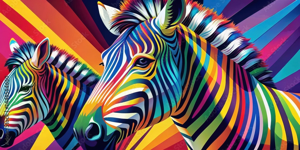 Canvas Prints vibrant zebra stripes in a mesmerizing geometric wpap style abstract with bold colors and intricate 