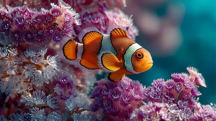 Vibrant orange fish among purple coral (1)
