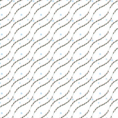 Seamless Pattern with Floral Vines and Snowflakes on a White Background